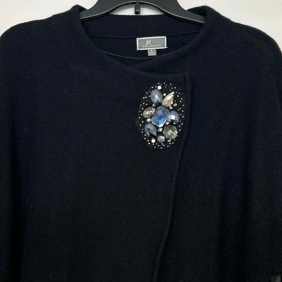 JM Collection Boiled Wool Sweater Jacket Black Broach Quiet Luxury L NWT - Picture 4 of 13
